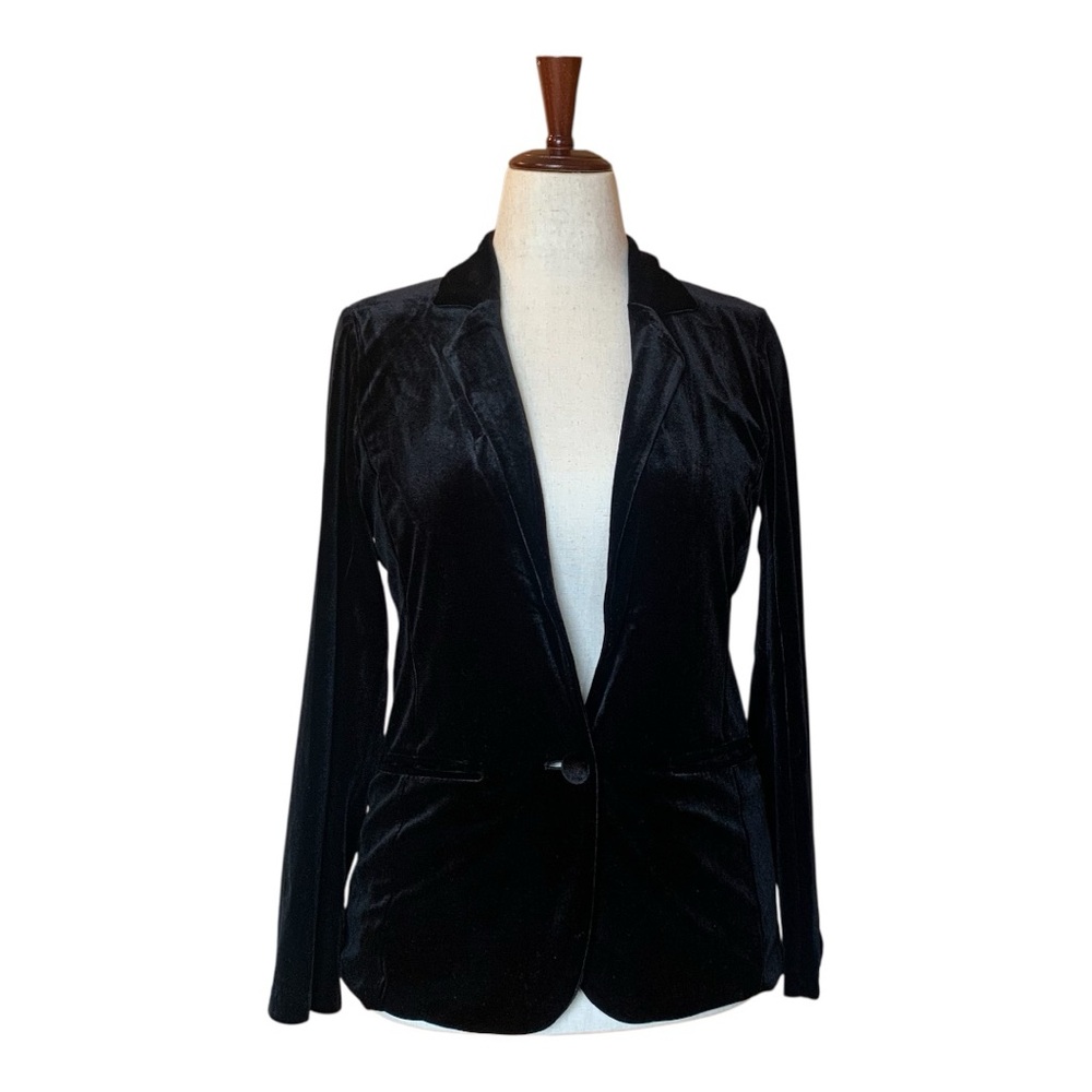 Tahari Black Velvet Velour Women's Blazer‎ Jacket Suit Holiday Jacket SZ Medium